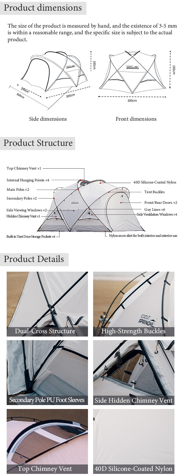 Kunlun Nylon Camping Tent Pro 3.0 White - gooutspringhill
